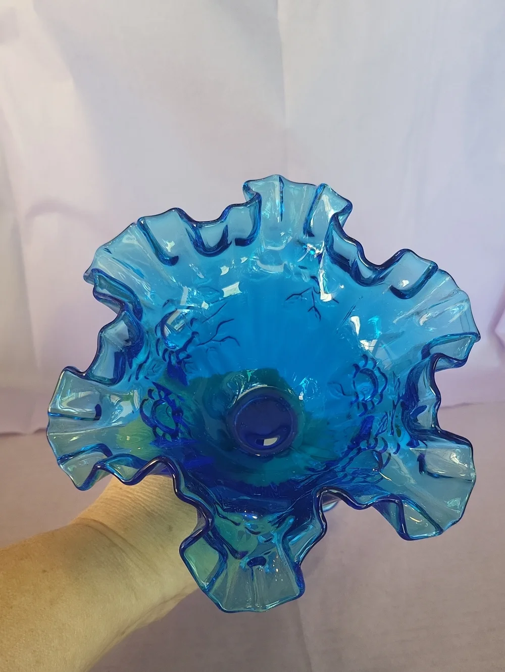 Vintage 60's Fenton Colonial Blue Ruffled  Vase/Dish